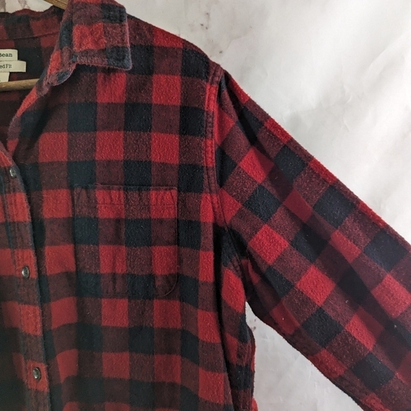 LL Bean Shirt Womens Large Red Black Buffalo Plaid Button Up Flannel Scotch - Picture 10 of 11